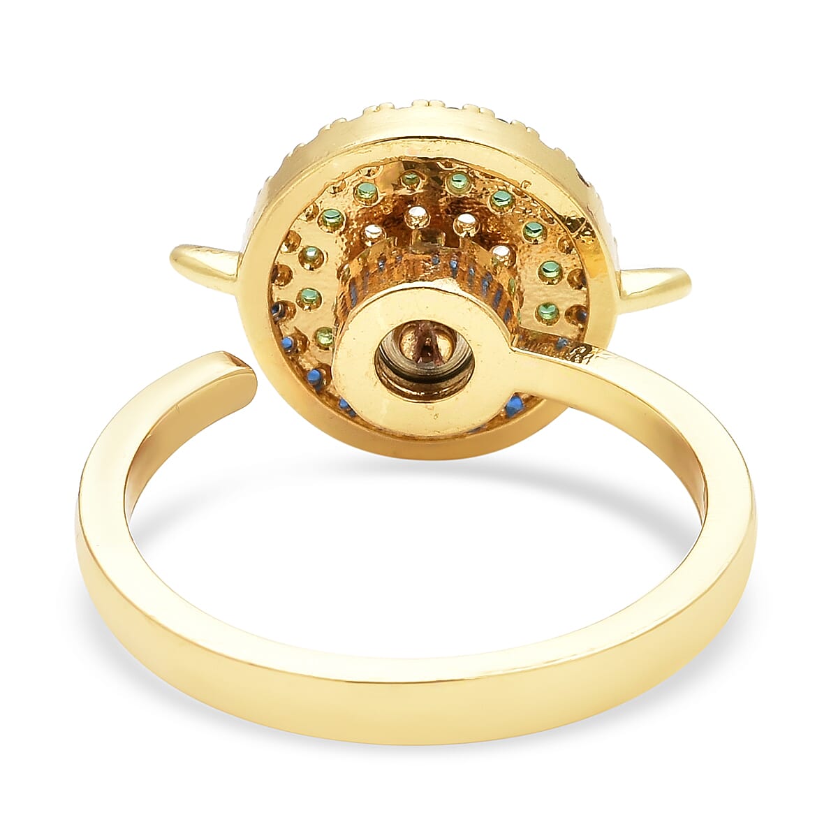 Simulated Multi Color Diamond Ring in Goldtone (Size 7.0)