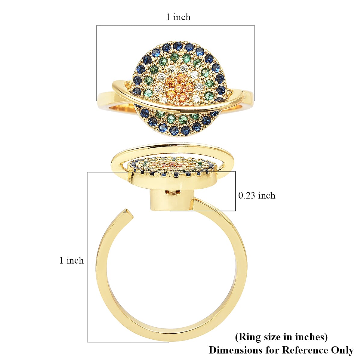 Simulated Multi Color Diamond Ring in Goldtone (Size 7.0)