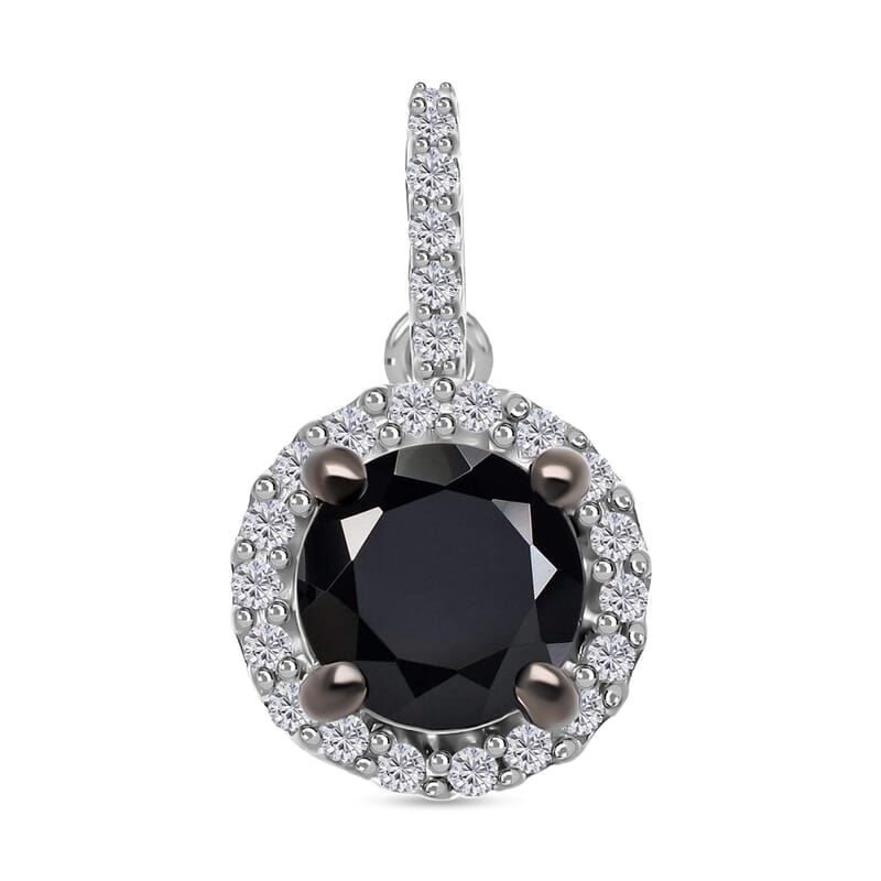 Black Diamond and Diamond Halo Pendant in Platinum Over Sterling Silver 2.00 ctw