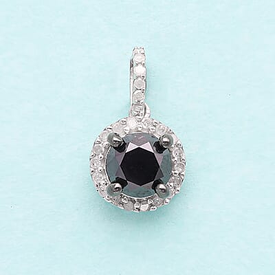 Black Diamond and Diamond Halo Pendant in Platinum Over Sterling Silver 2.00 ctw