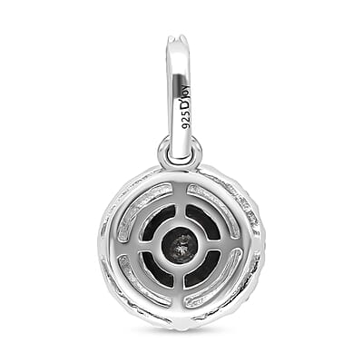 Black Diamond and Diamond Halo Pendant in Platinum Over Sterling Silver 2.00 ctw