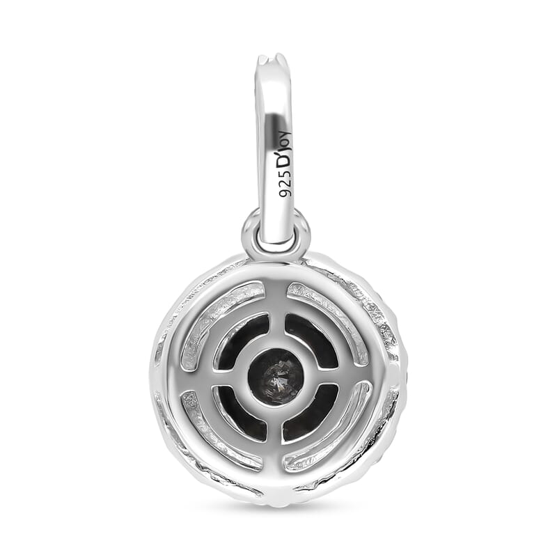 Black Diamond and Diamond Halo Pendant in Platinum Over Sterling Silver 2.00 ctw