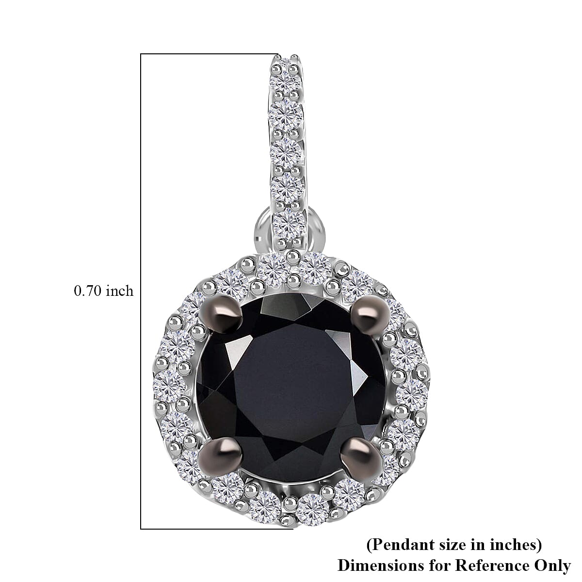 Black Diamond and Diamond Halo Pendant in Platinum Over Sterling Silver 2.00 ctw