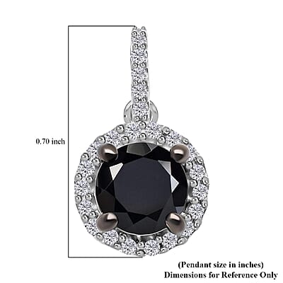 Black Diamond and Diamond Halo Pendant in Platinum Over Sterling Silver 2.00 ctw