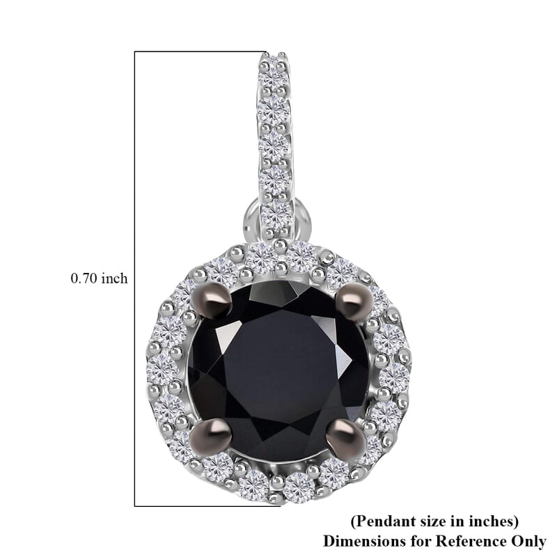 Black Diamond and Diamond Halo Pendant in Platinum Over Sterling Silver 2.00 ctw