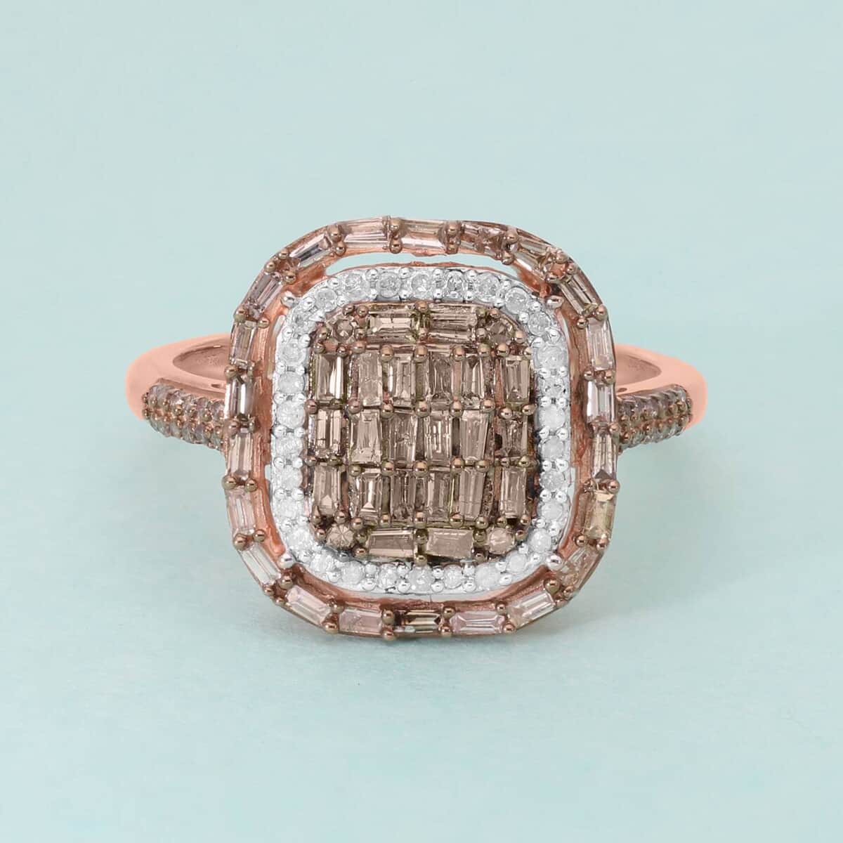 Natural Champagne and White Diamond Ring in Vermeil Rose Gold Over Sterling Silver 1.00 ctw image number 1