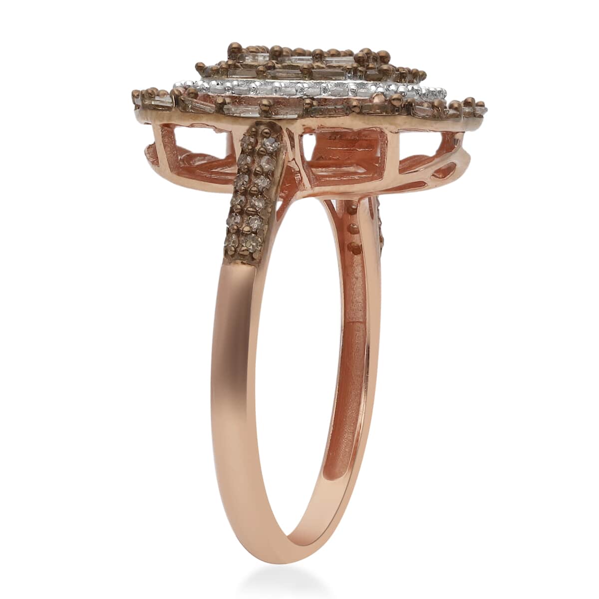 Natural Champagne and White Diamond Ring in Vermeil Rose Gold Over Sterling Silver 1.00 ctw image number 3