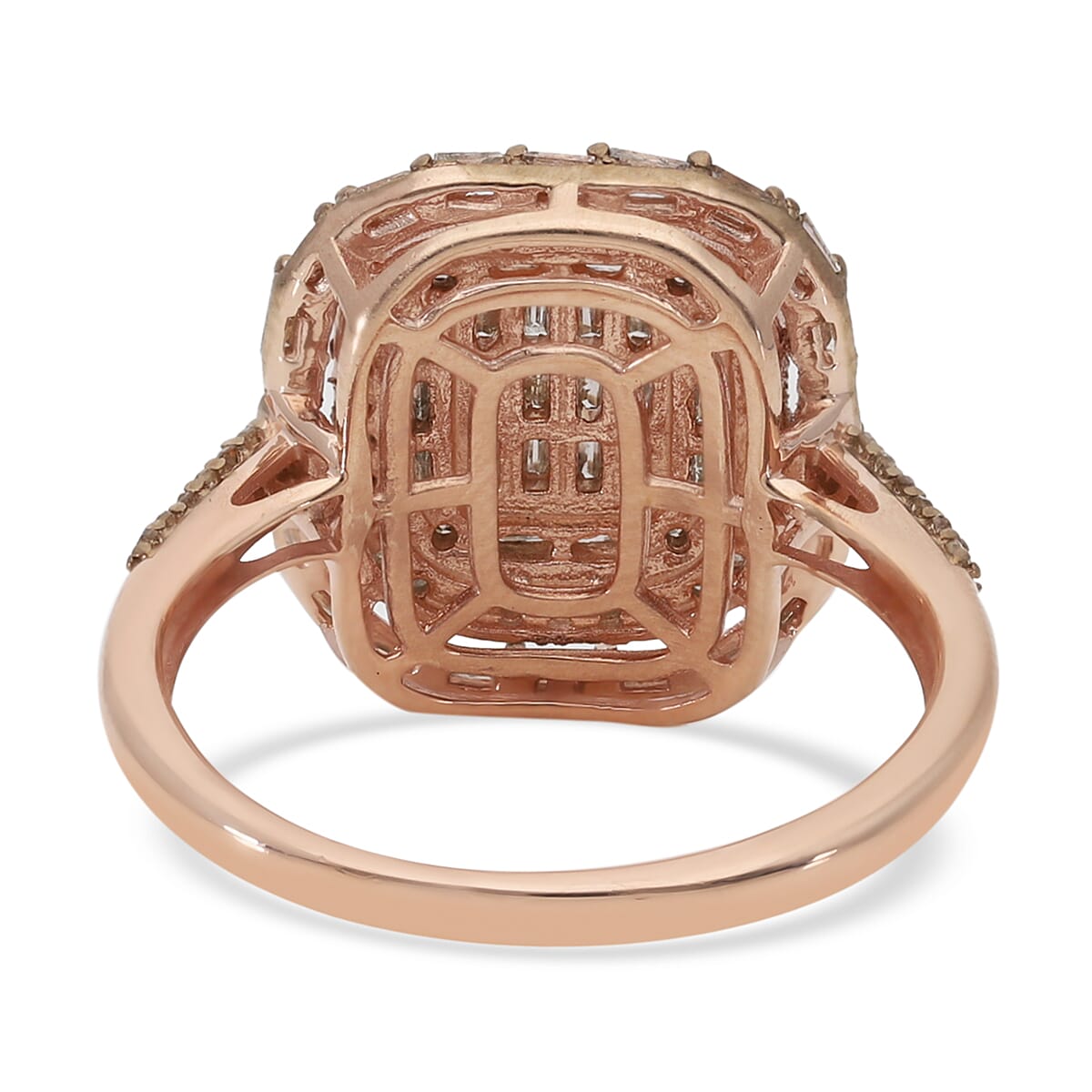 Natural Champagne and White Diamond Ring in Vermeil Rose Gold Over Sterling Silver (Size 10.0) 1.00 ctw