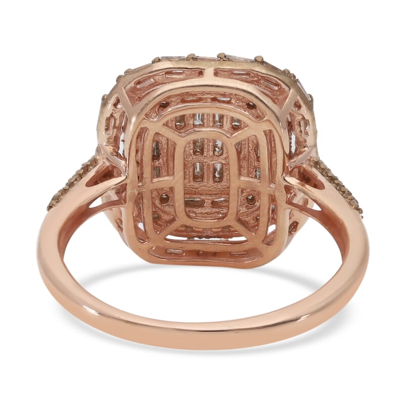 Natural Champagne and White Diamond Ring in Vermeil Rose Gold Over Sterling Silver (Size 10.0) 1.00 ctw