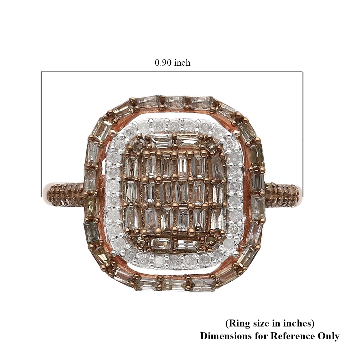 Natural Champagne and White Diamond Ring in Vermeil Rose Gold Over Sterling Silver (Size 10.0) 1.00 ctw