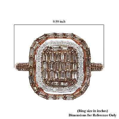 Natural Champagne and White Diamond Ring in Vermeil Rose Gold Over Sterling Silver (Size 10.0) 1.00 ctw