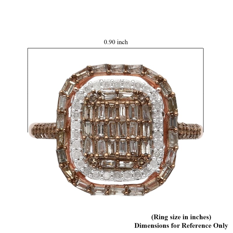 Natural Champagne and White Diamond Ring in Vermeil Rose Gold Over Sterling Silver (Size 10.0) 1.00 ctw