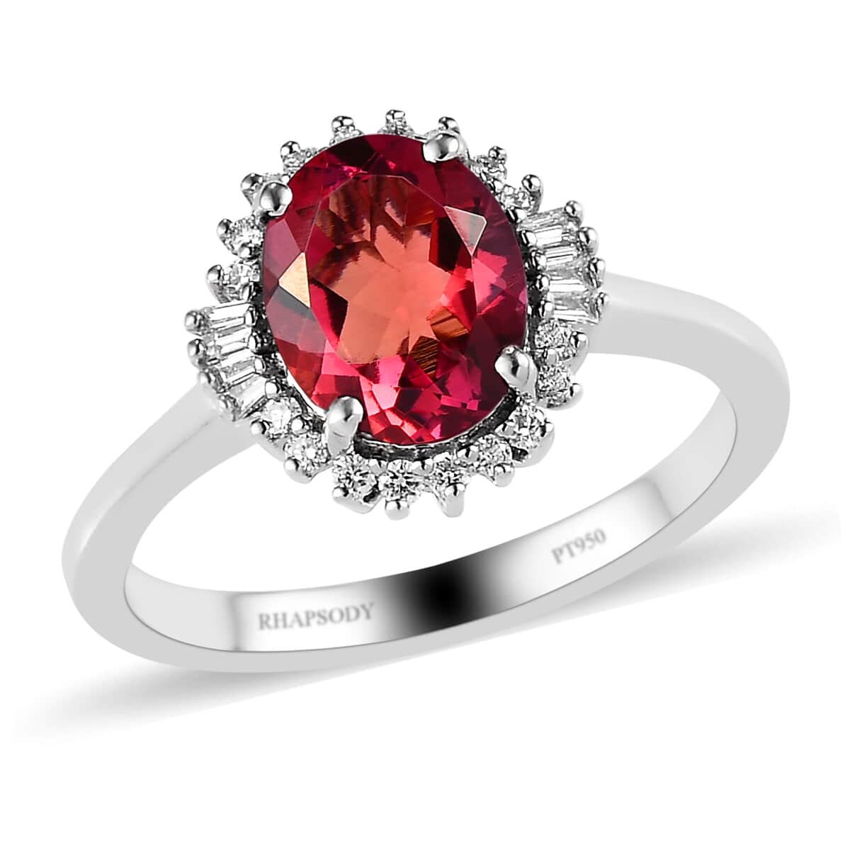 RHAPSODY 950 Platinum AAAA Ouro Fino Rubellite and Diamond E-F VS Halo Ring (Size 10.0) 4.60 Grams 1.85 ctw image number 0