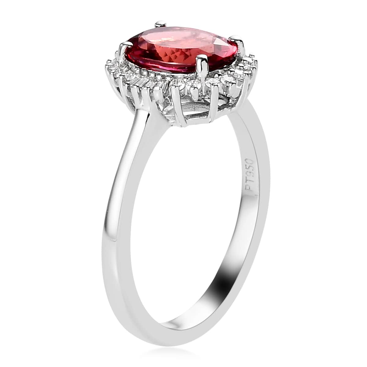 RHAPSODY 950 Platinum AAAA Ouro Fino Rubellite and Diamond E-F VS Halo Ring (Size 10.0) 4.60 Grams 1.85 ctw image number 3
