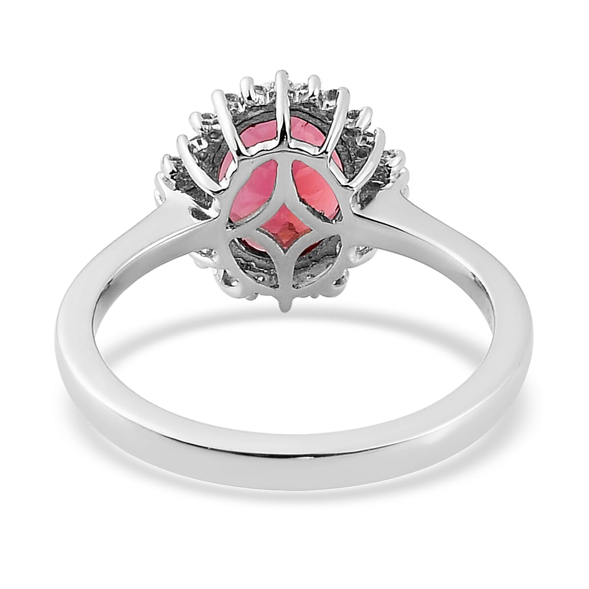 Rhapsody 950 Platinum AAAA Ouro Fino Rubellite and Diamond E-F VS Halo Ring (Size 10.0) 4.60 Grams 1.85 ctw