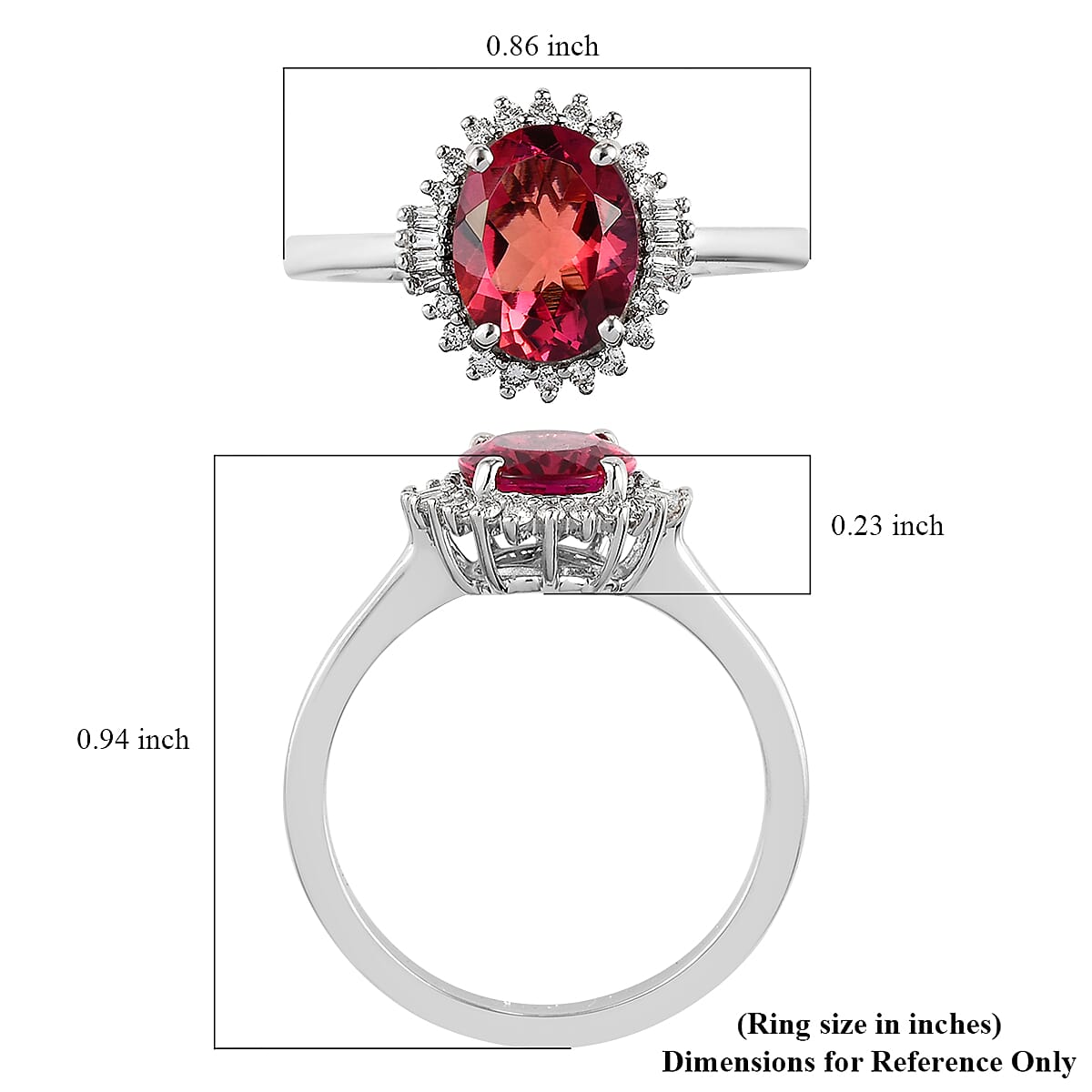 Rhapsody 950 Platinum AAAA Ouro Fino Rubellite and Diamond E-F VS Halo Ring (Size 10.0) 4.60 Grams 1.85 ctw