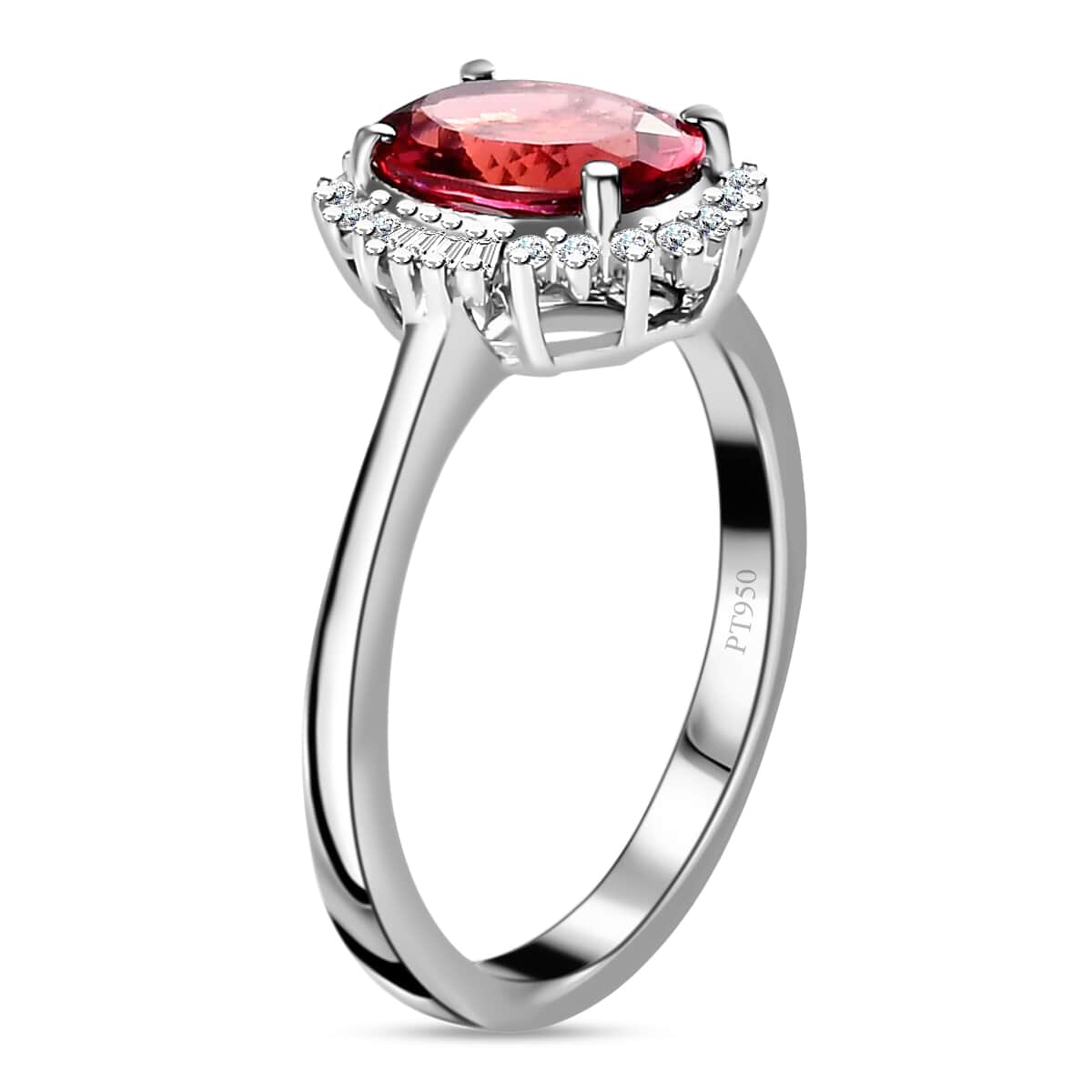 Rhapsody 950 Platinum AAAA Ouro Fino Rubellite and E-F VS Diamond Halo Ring (Size 6.0) 4.60 Grams 1.85 ctw image number 3