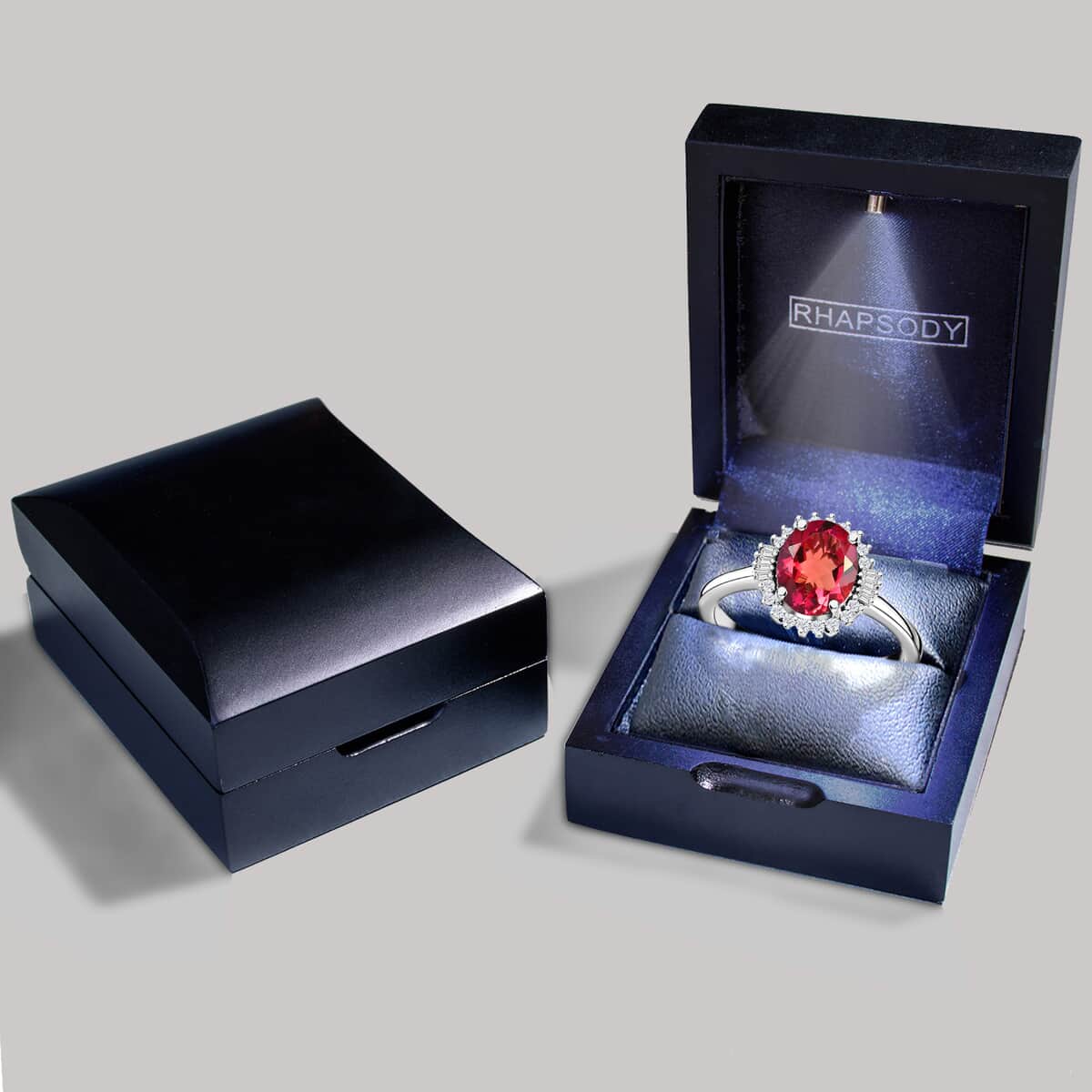 Rhapsody 950 Platinum AAAA Ouro Fino Rubellite and E-F VS Diamond Halo Ring (Size 6.0) 4.60 Grams 1.85 ctw image number 6