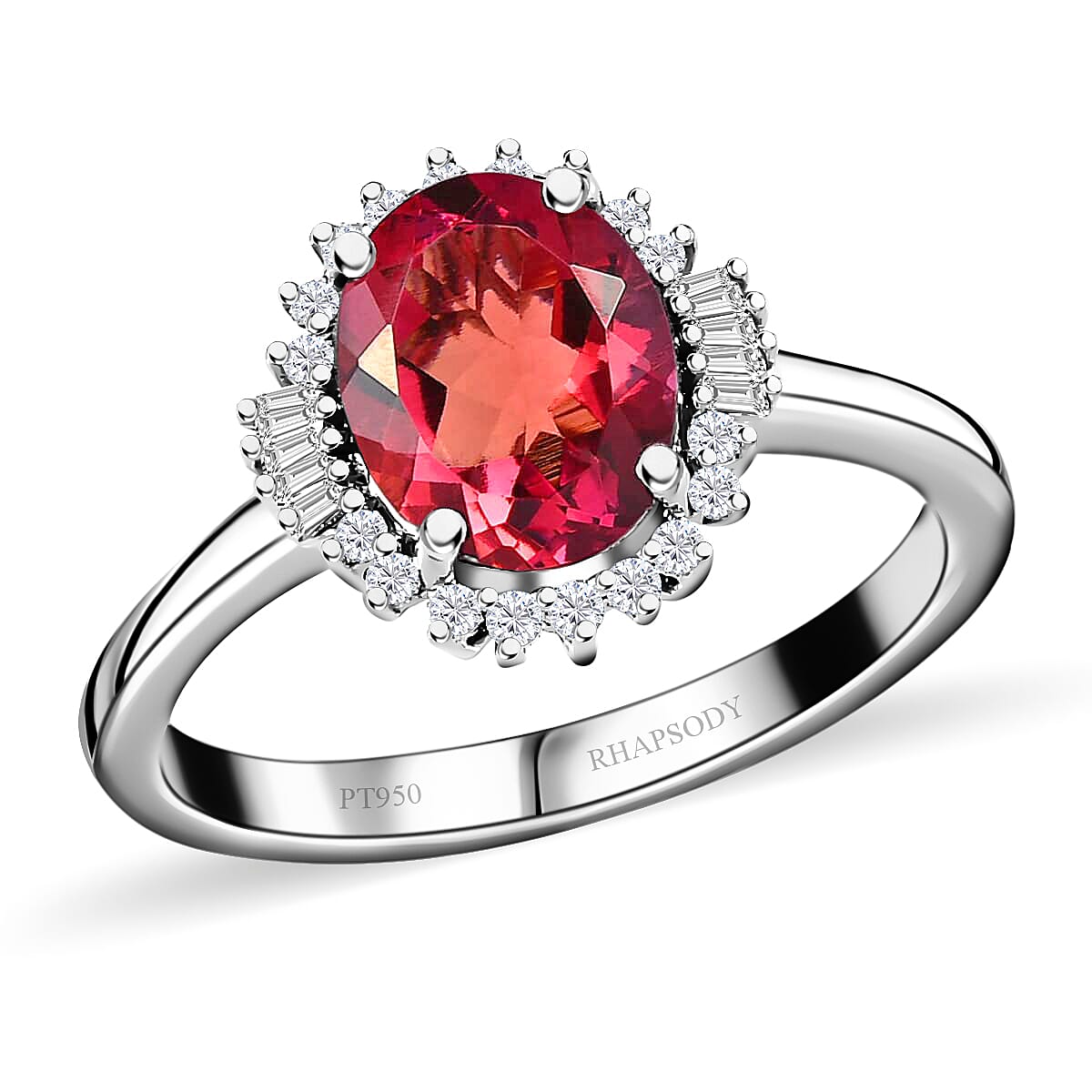 Rhapsody 950 Platinum AAAA Ouro Fino Rubellite and E-F VS Diamond Halo Ring (Size 9.0) 4.60 Grams 1.85 ctw image number 0