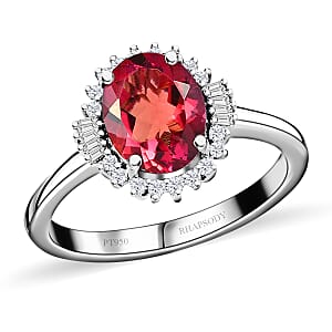 Rhapsody 950 Platinum AAAA Ouro Fino Rubellite and E-F VS Diamond Halo Ring (Size 9.0) 4.60 Grams 1.85 ctw