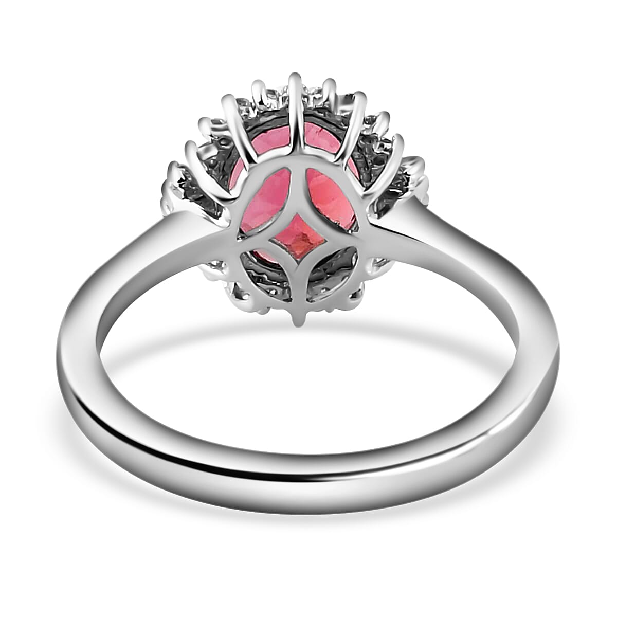 Rhapsody 950 Platinum AAAA Ouro Fino Rubellite and E-F VS Diamond Halo Ring (Size 9.0) 4.60 Grams 1.85 ctw image number 4