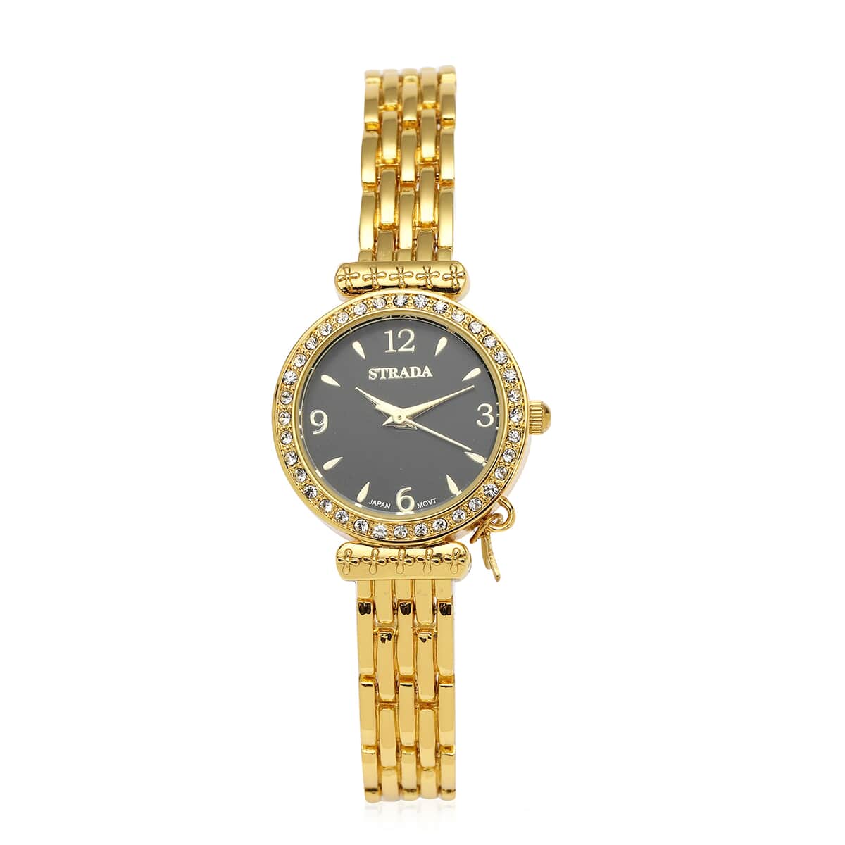 Strada Prayer Watch Austrian Crystal Japanese Movement Black Dial with Cross Charm in Goldtone image number 0