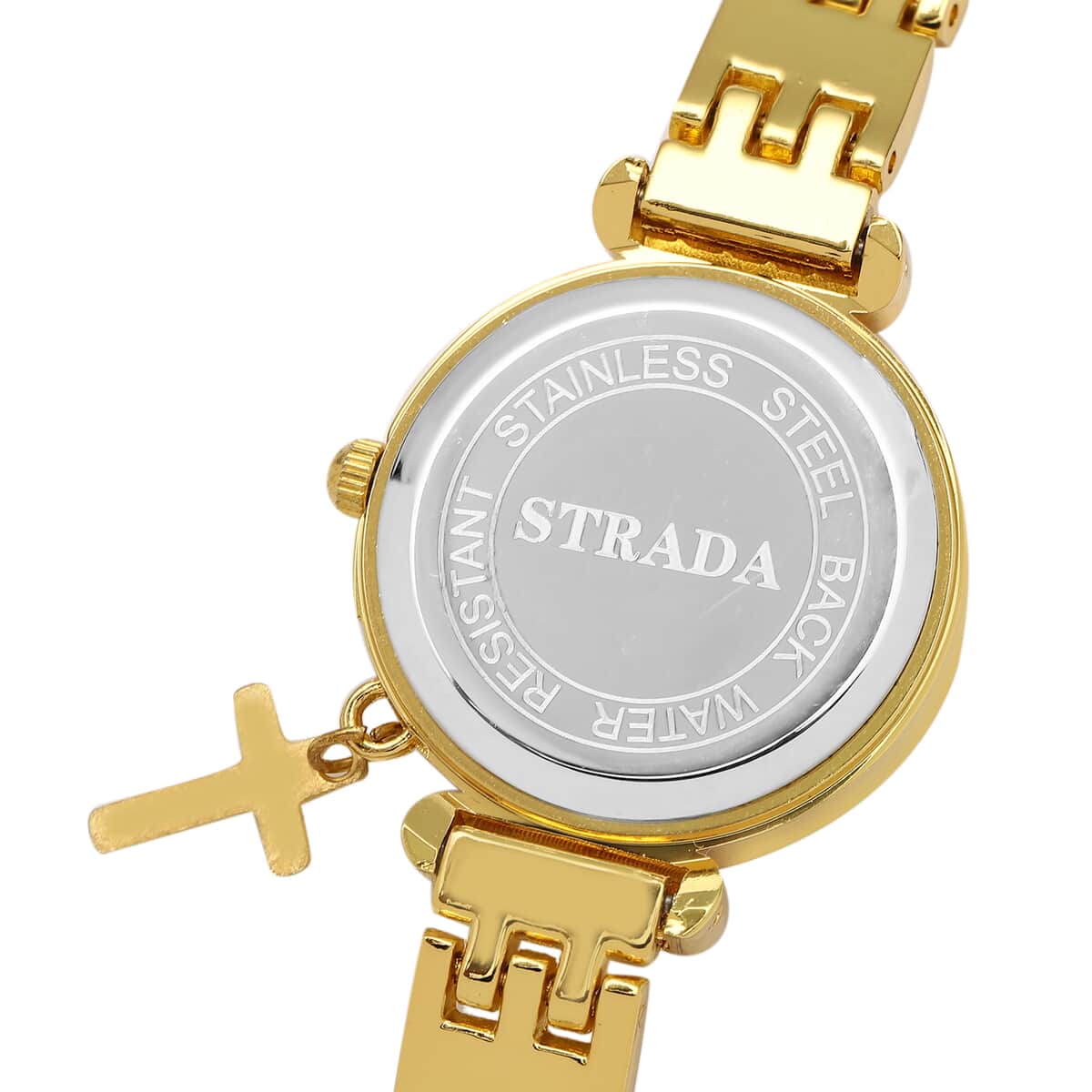 Strada Prayer Watch Austrian Crystal Japanese Movement Black Dial with Cross Charm in Goldtone image number 5