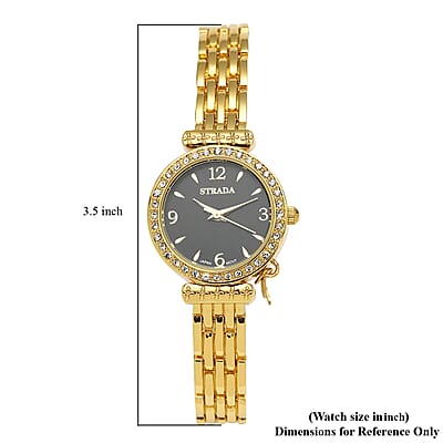 Strada Prayer Watch Austrian Crystal Japanese Movement Black Dial with Cross Charm in Goldtone