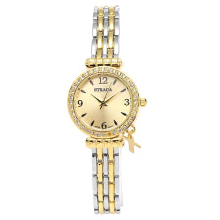 Strada Prayer Watch Austrian Crystal Japanese Movement Gold Dial with Cross Charm in Silvertone and Goldtone image number 0