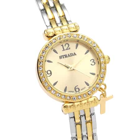 Strada Prayer Watch Austrian Crystal Japanese Movement Gold Dial with Cross Charm in Silvertone and Goldtone image number 3