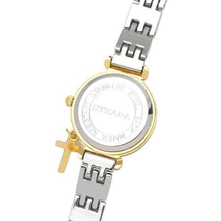 Strada Prayer Watch Austrian Crystal Japanese Movement Gold Dial with Cross Charm in Silvertone and Goldtone image number 5