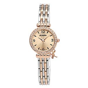 Strada Prayer Watch Austrian Crystal Japanese Movement Rose Gold Dial with Cross Charm in Silvertone and Rosetone