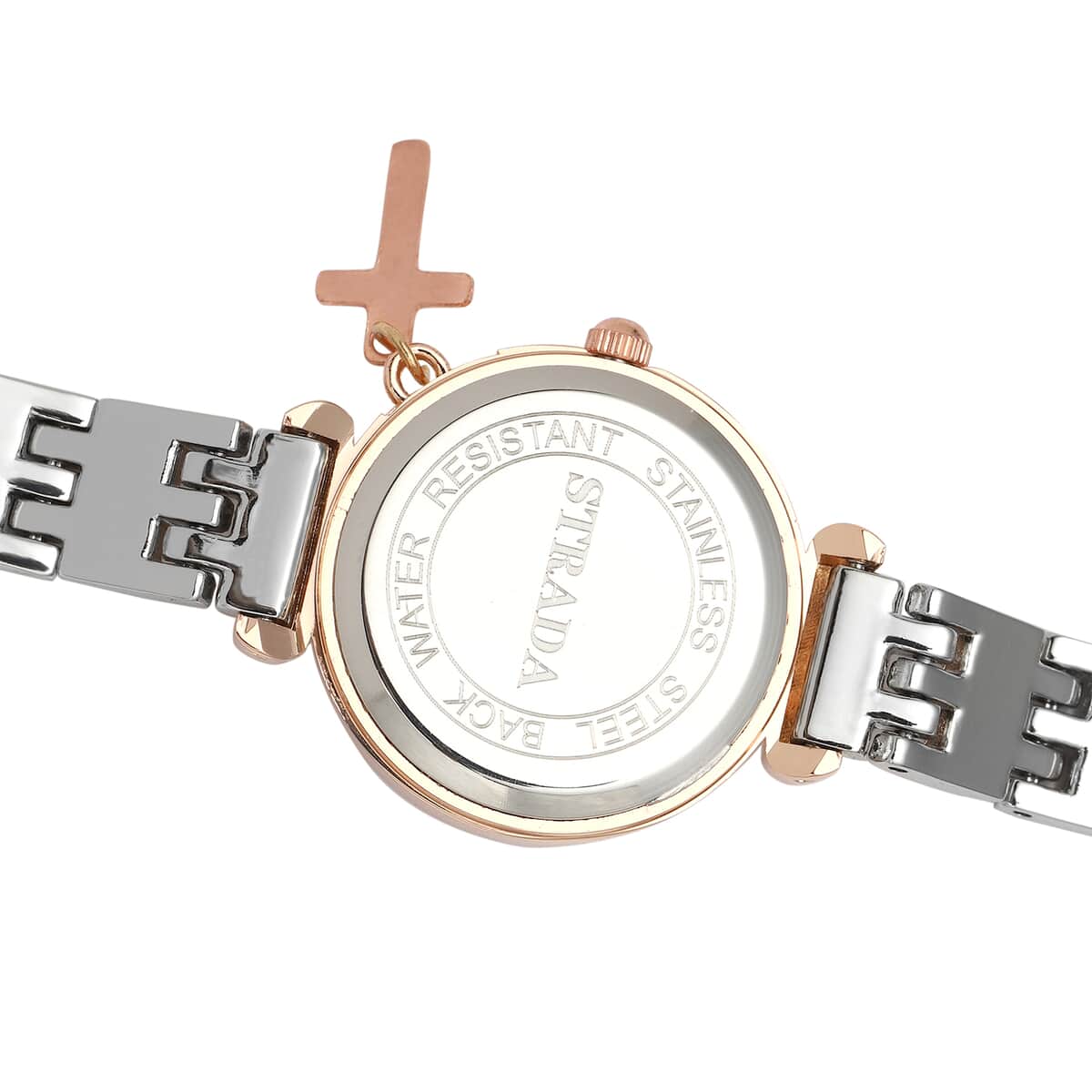 Strada Prayer Watch Austrian Crystal Japanese Movement Rose Gold Dial with Cross Charm in Silvertone and Rosetone image number 5