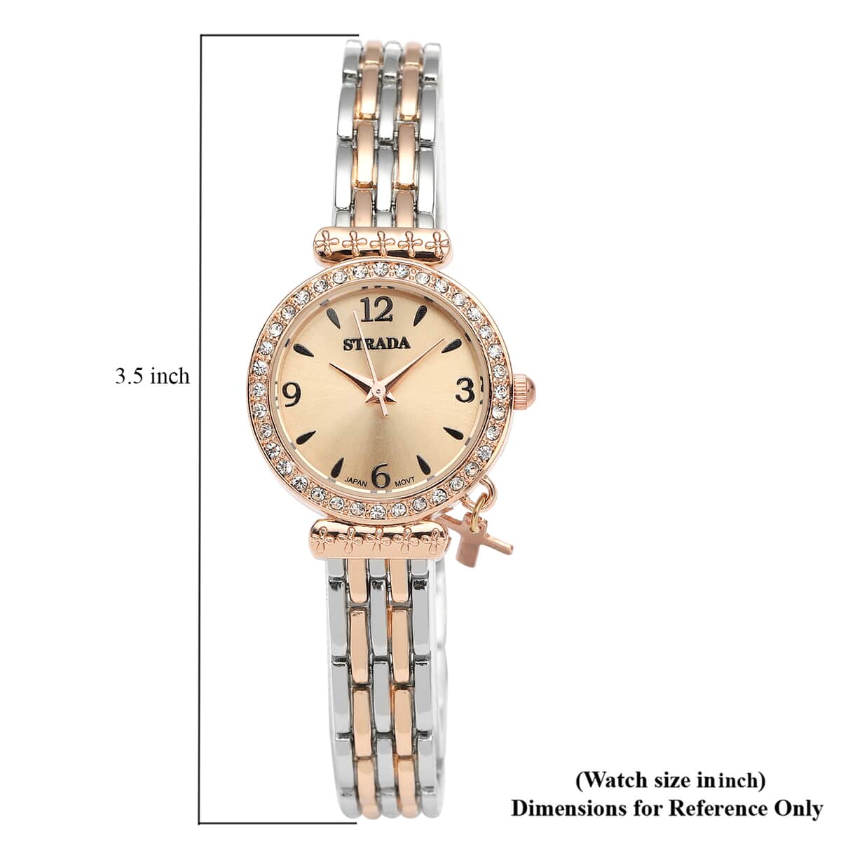 Strada Prayer Watch Austrian Crystal Japanese Movement Rose Gold Dial with Cross Charm in Silvertone and Rosetone image number 6