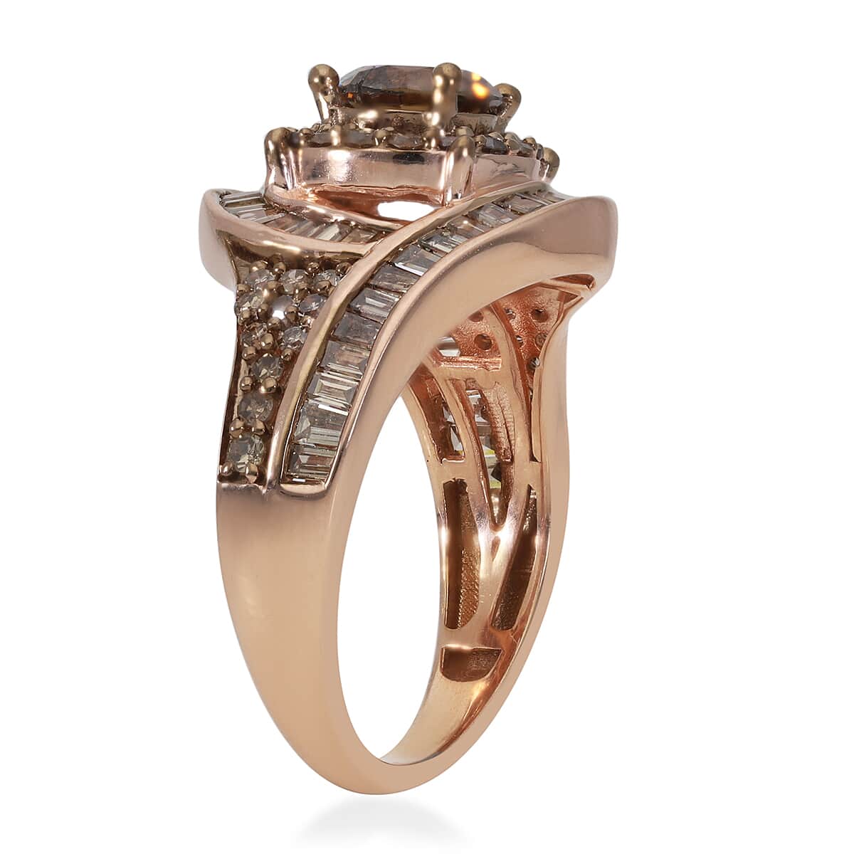 Natural Champagne Diamond Ring in Rhodium and Vermeil Rose Gold Over Sterling Silver (Size 6.0) 2.00 ctw image number 3