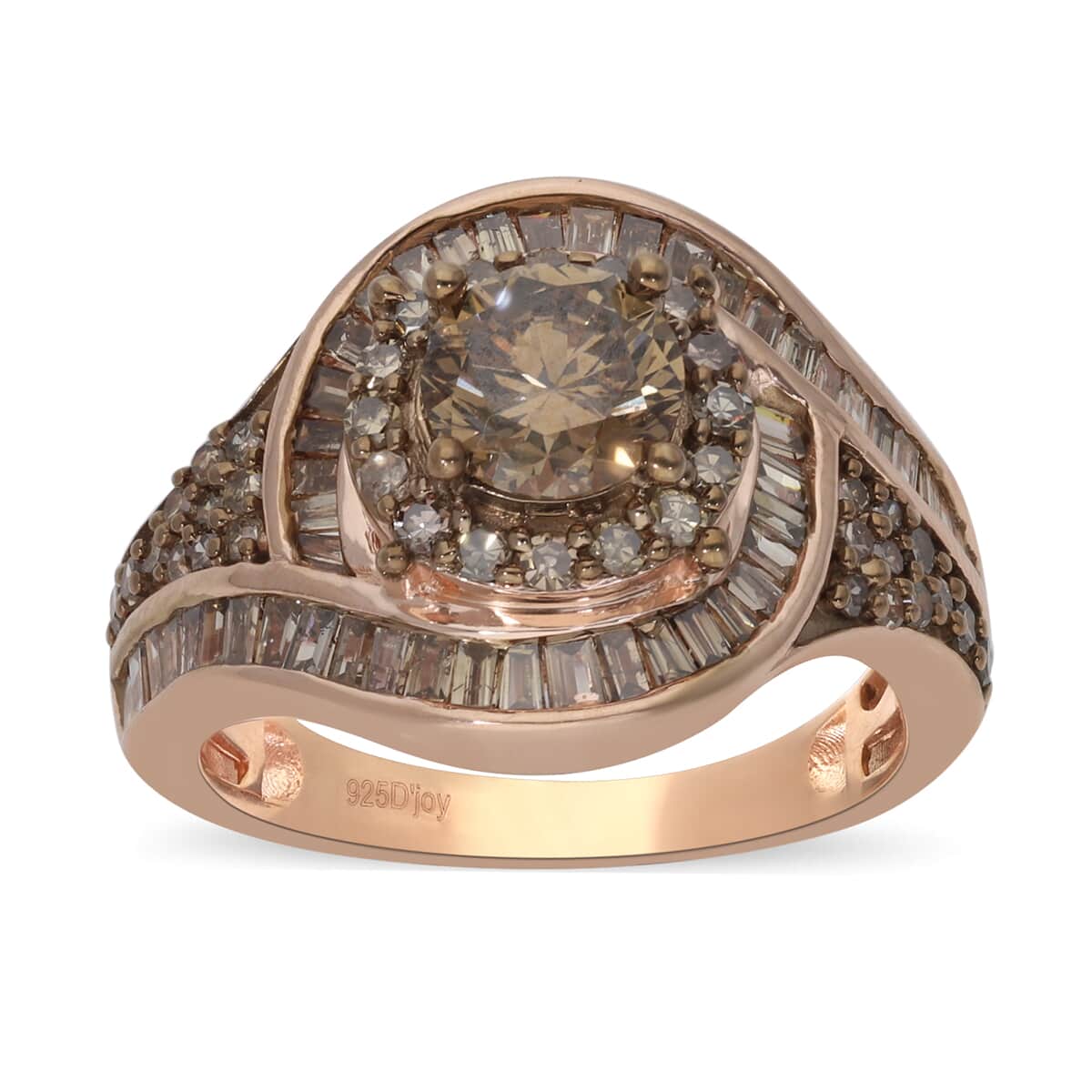 Natural Champagne Diamond Ring in Rhodium and Vermeil Rose Gold Over Sterling Silver (Size 7.0) 2.00 ctw image number 0