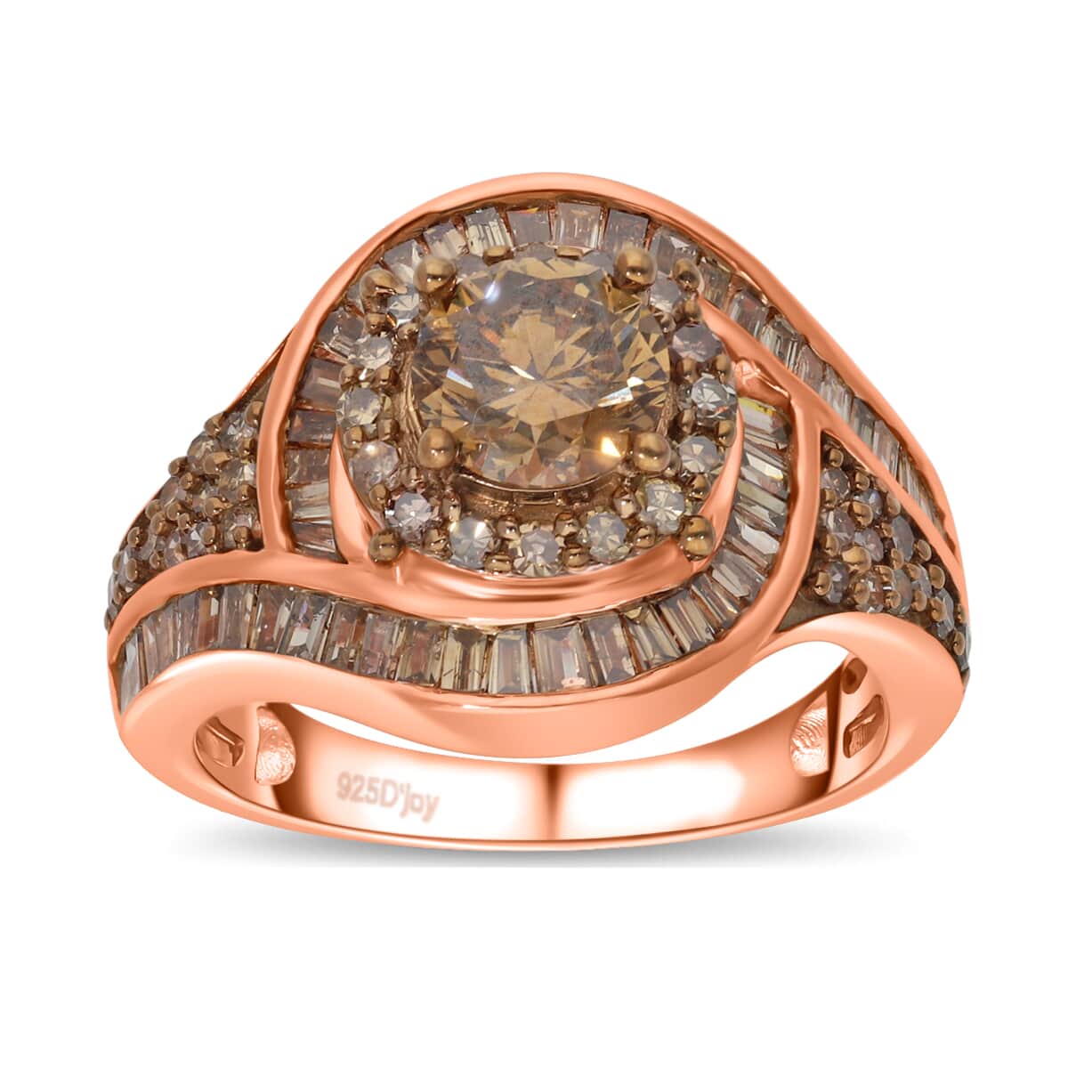 Natural Champagne Diamond Ring in Rhodium and Vermeil Rose Gold Over Sterling Silver (Size 9.0) 2.00 ctw image number 0