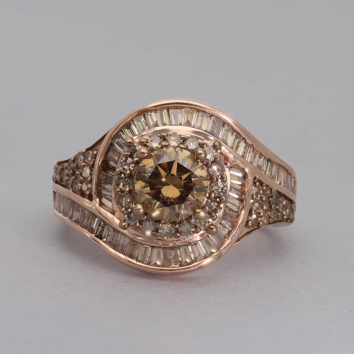 Natural Champagne Diamond Ring in Rhodium and Vermeil Rose Gold Over Sterling Silver (Size 9.0) 2.00 ctw image number 1