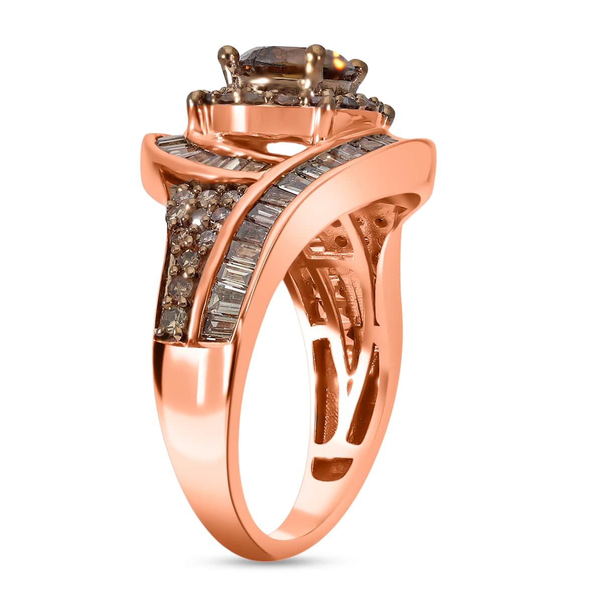 Natural Champagne Diamond Ring in Rhodium and Vermeil Rose Gold Over Sterling Silver (Size 9.0) 2.00 ctw image number 3