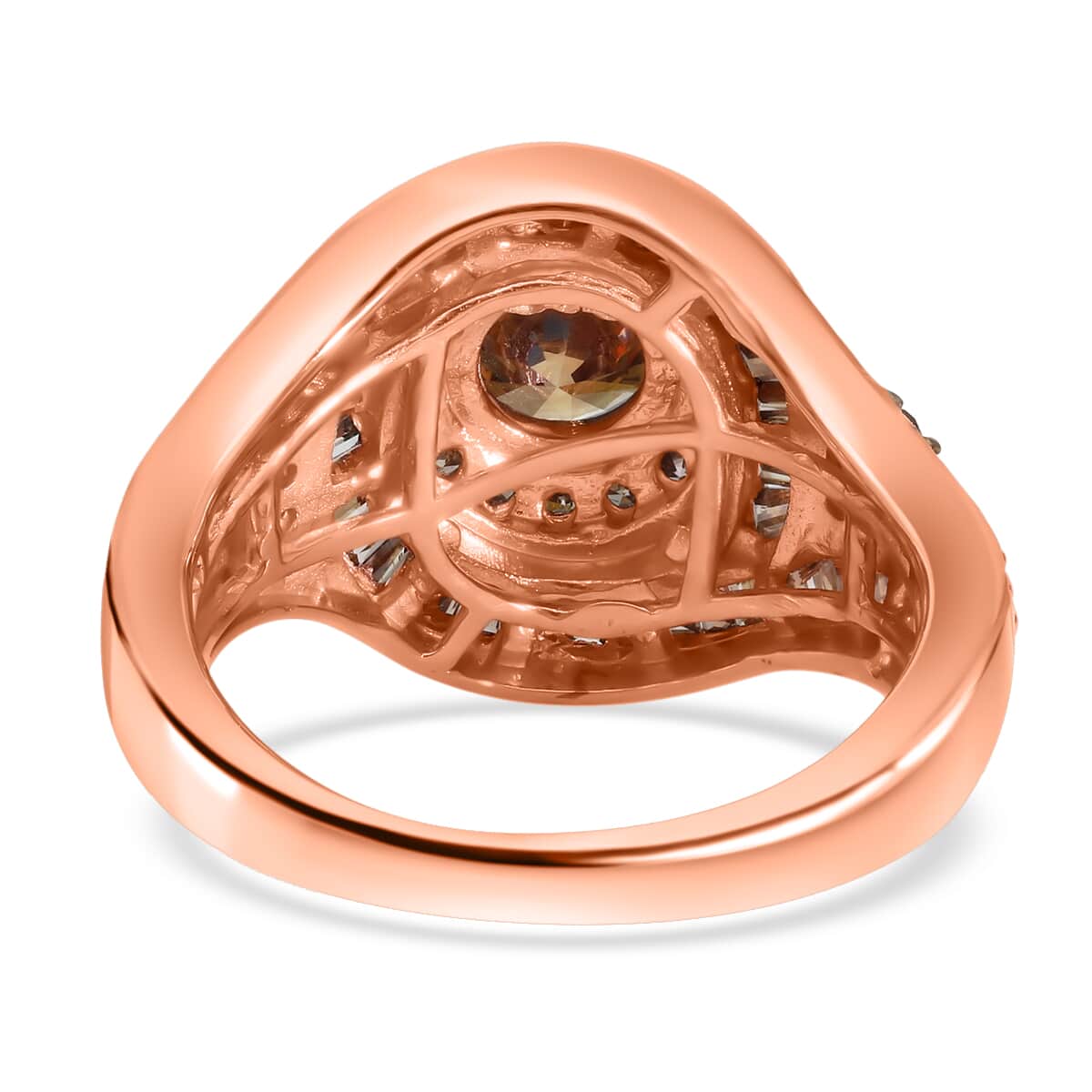 Natural Champagne Diamond Ring in Rhodium and Vermeil Rose Gold Over Sterling Silver (Size 9.0) 2.00 ctw image number 4