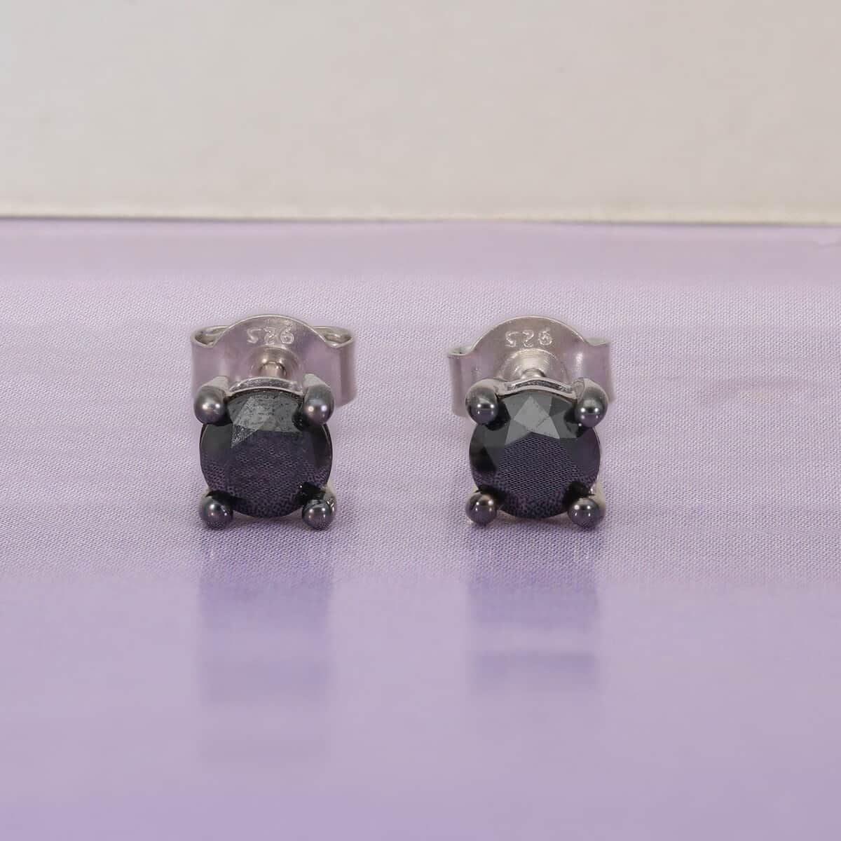 Black Diamond Solitaire Stud Earrings in Platinum Over Sterling Silver 2.10 ctw image number 1