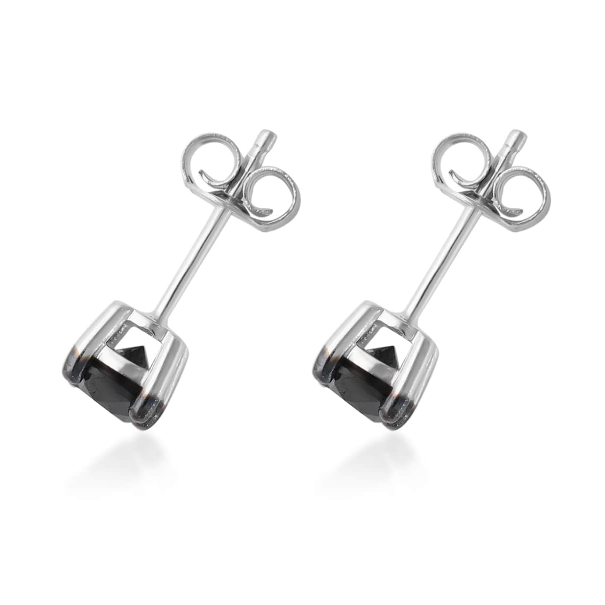 Black Diamond Solitaire Stud Earrings in Platinum Over Sterling Silver 2.10 ctw image number 3