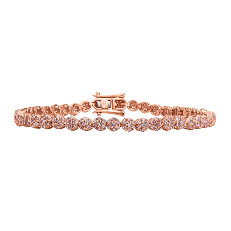 Luxoro 10K Rose Gold I3 Natural Pink Diamond Floral Tennis Bracelet (7.25 In) 9 Grams 2.00 ctw