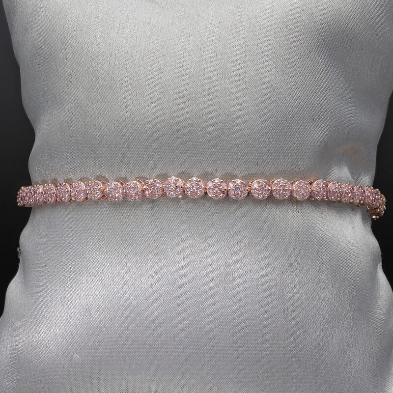 Luxoro 10K Rose Gold I3 Natural Pink Diamond Floral Tennis Bracelet (7.25 In) 9 Grams 2.00 ctw