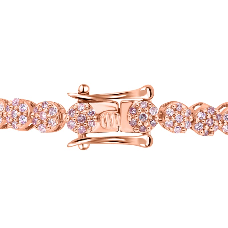 Luxoro 10K Rose Gold I3 Natural Pink Diamond Floral Tennis Bracelet (7.25 In) 9 Grams 2.00 ctw