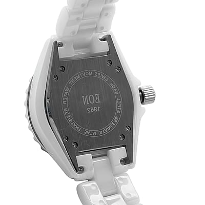 Eon 1962 Chrome Diopside Swiss Movement Halo Dial Watch with White Ceramic Strap 2.40 ctw