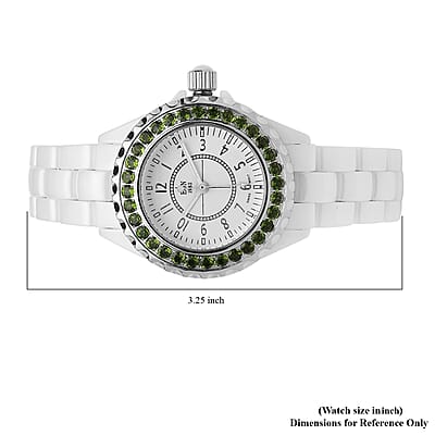 Eon 1962 Chrome Diopside Swiss Movement Halo Dial Watch with White Ceramic Strap 2.40 ctw
