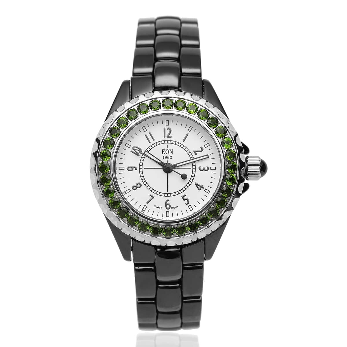 Eon 1962 Chrome Diopside Swiss Movement Halo Dial Watch with Black Ceramic Strap 2.40 ctw image number 0