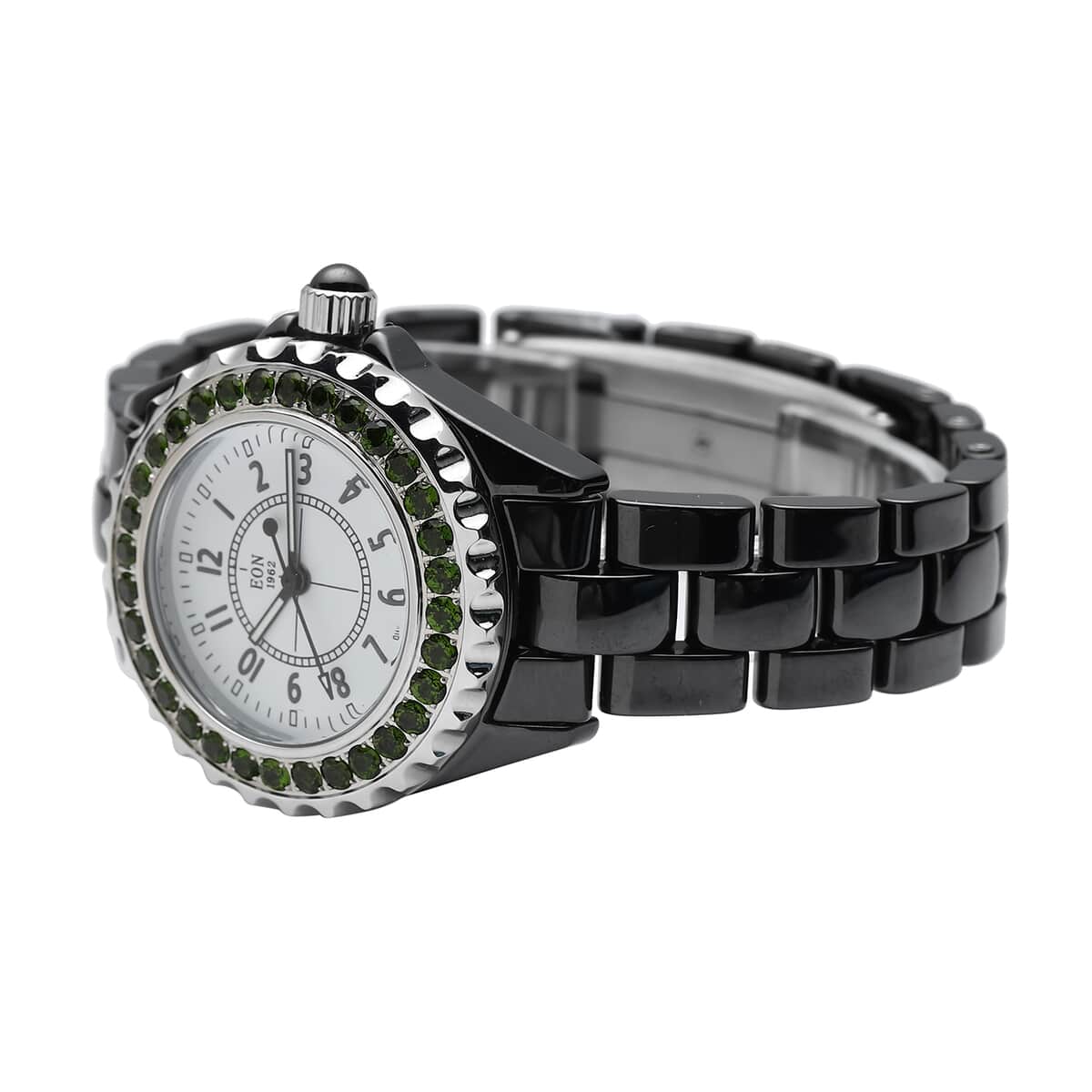 Eon 1962 Chrome Diopside Swiss Movement Halo Dial Watch with Black Ceramic Strap 2.40 ctw image number 4