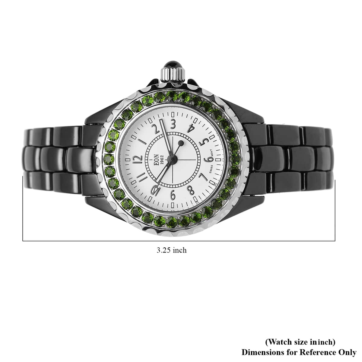 Eon 1962 Chrome Diopside Swiss Movement Halo Dial Watch with Black Ceramic Strap 2.40 ctw image number 6